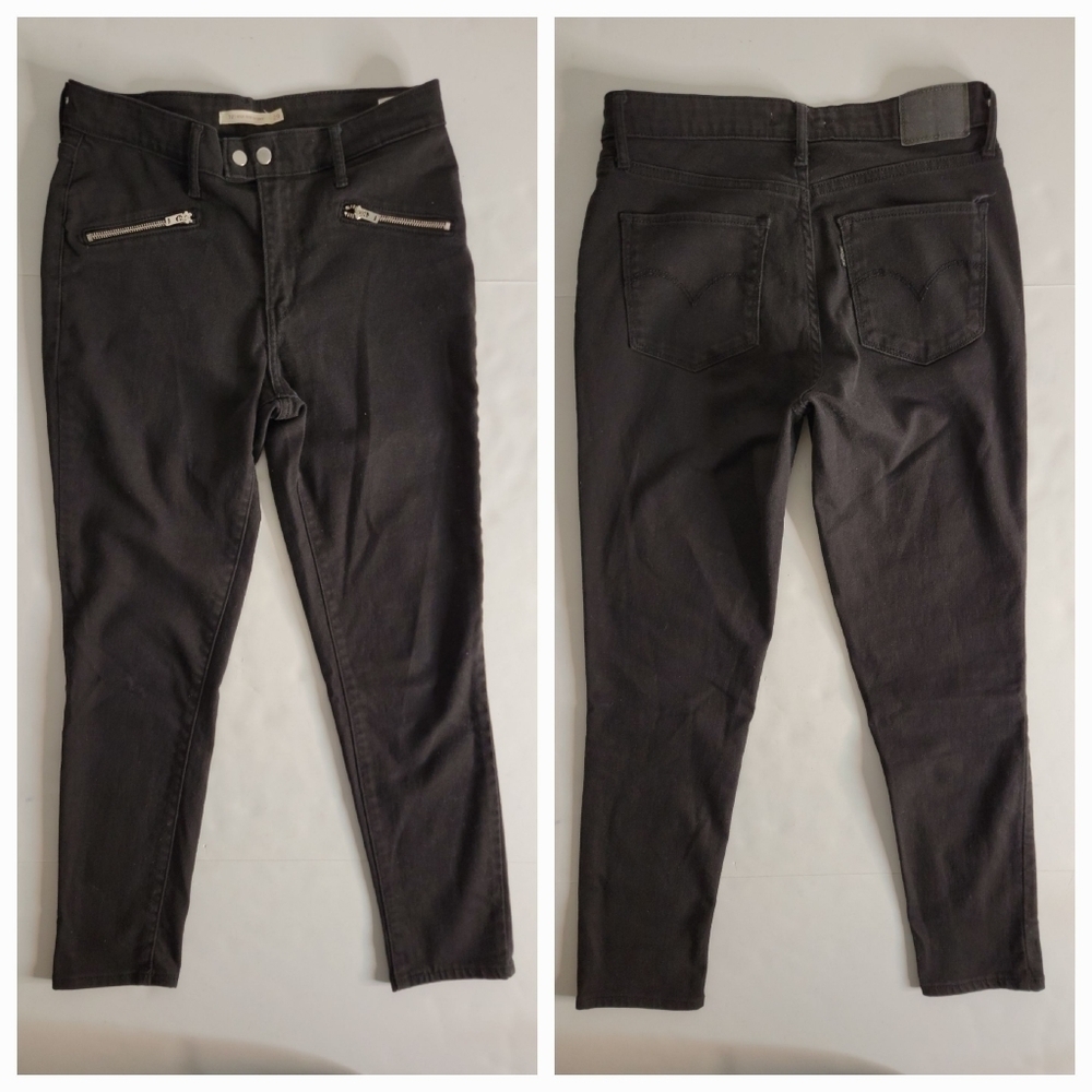 Levi's Sz29 Front Zips 721 High Rise Skinny Jeans Moto Black